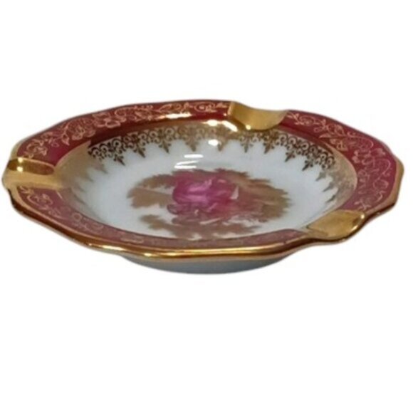 Vintage Limoges France Porcelaine d'Art Ashtray/Trinket Red Gold Courting Couple - Picture 3 of 5